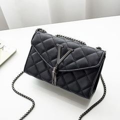 Argyle Quilted Chain Crossbody Bag with Metal & Tassel Square Flap Purse
