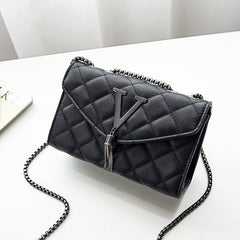 Argyle Quilted Chain Crossbody Bag with Metal & Tassel Square Flap Purse