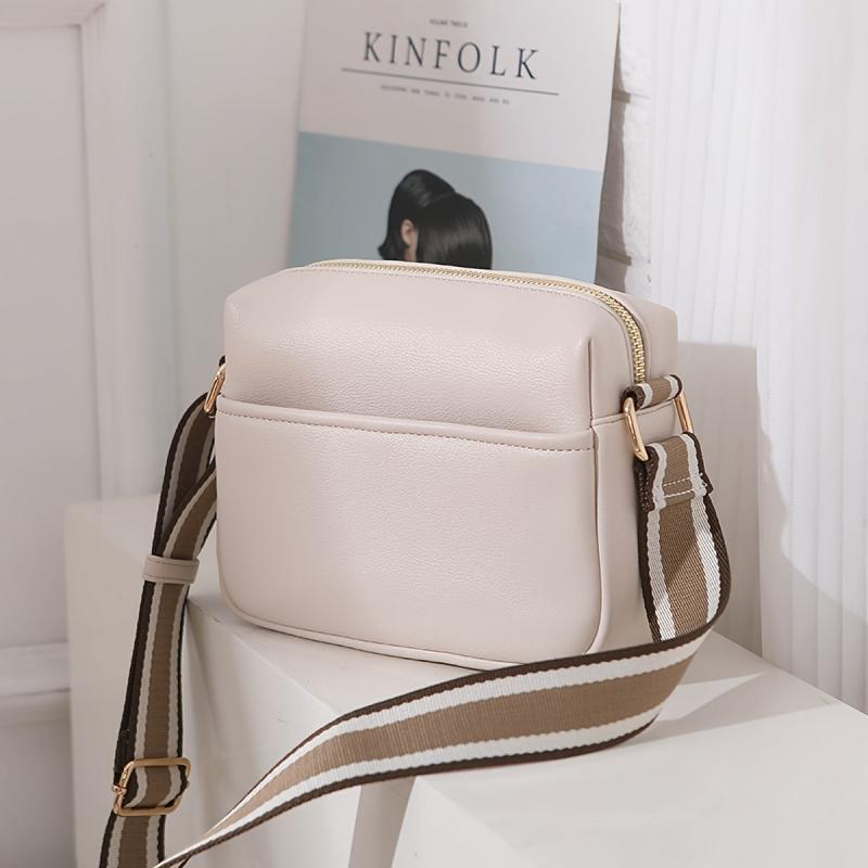 Square Zipper Shoulder Bag PU Leather Crossbody Purse