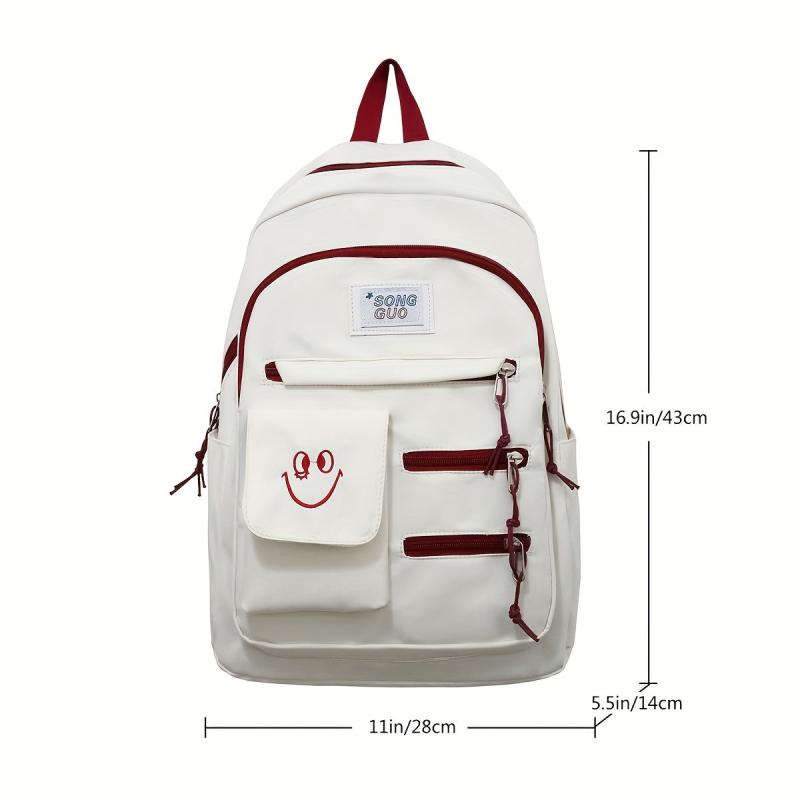 Smile Face Large Capacity Backpack Nylon Durable Lightweight School Travel Bag