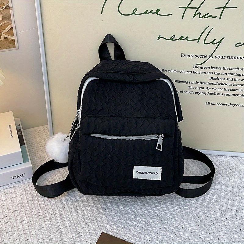 Mini Bubble Ruched Backpack Letter Patch School Bag Lightweight Daypack