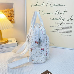 Butterfly Sequins Backpack Women Top Handle Canvas Schoolbag Y2K Daypack
