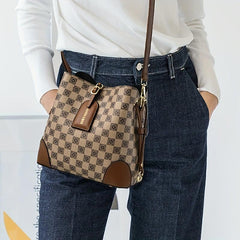 Floral Plaid Bucket Bag Vintage Crossbody Drawstring Handbag