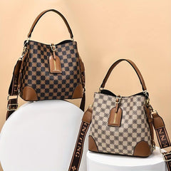 Floral Plaid Bucket Bag Vintage Crossbody Drawstring Handbag