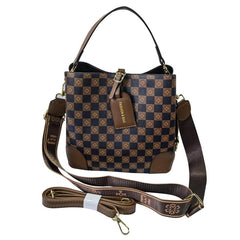 Floral Plaid Bucket Bag Vintage Crossbody Drawstring Handbag