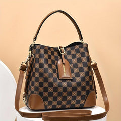Floral Plaid Bucket Bag Vintage Crossbody Drawstring Handbag