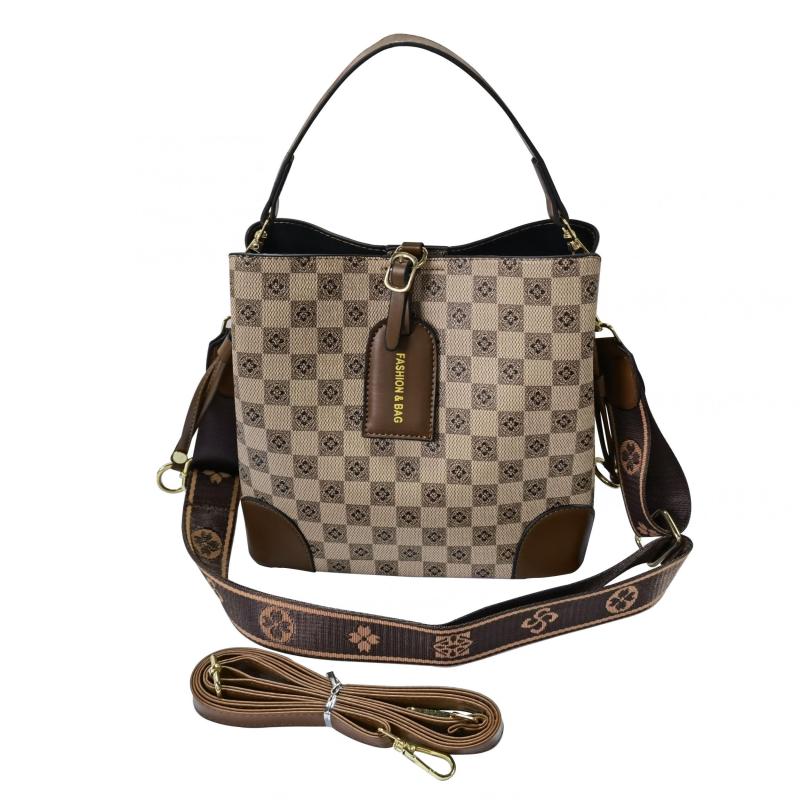 Floral Plaid Bucket Bag Vintage Crossbody Drawstring Handbag