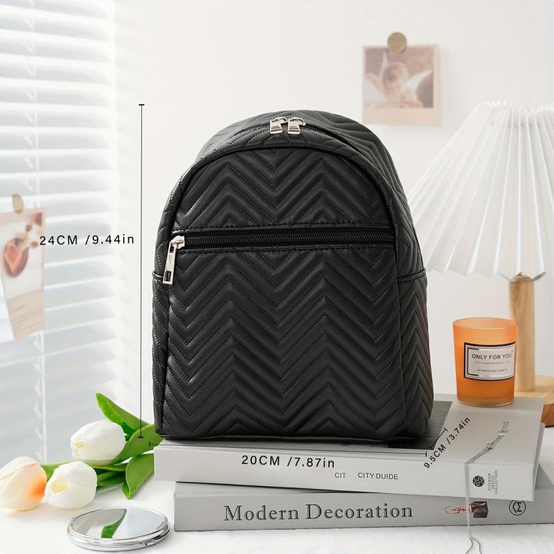 Embroidered PU Leather Small Backpack Waterproof School Travel Bag