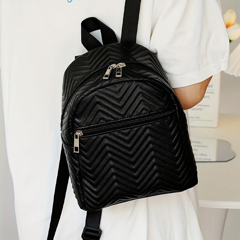 Embroidered PU Leather Small Backpack Waterproof School Travel Bag