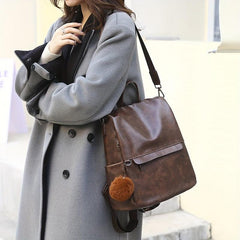 Vintage PU Leather Backpack Purse Two-way Shoulder Bag