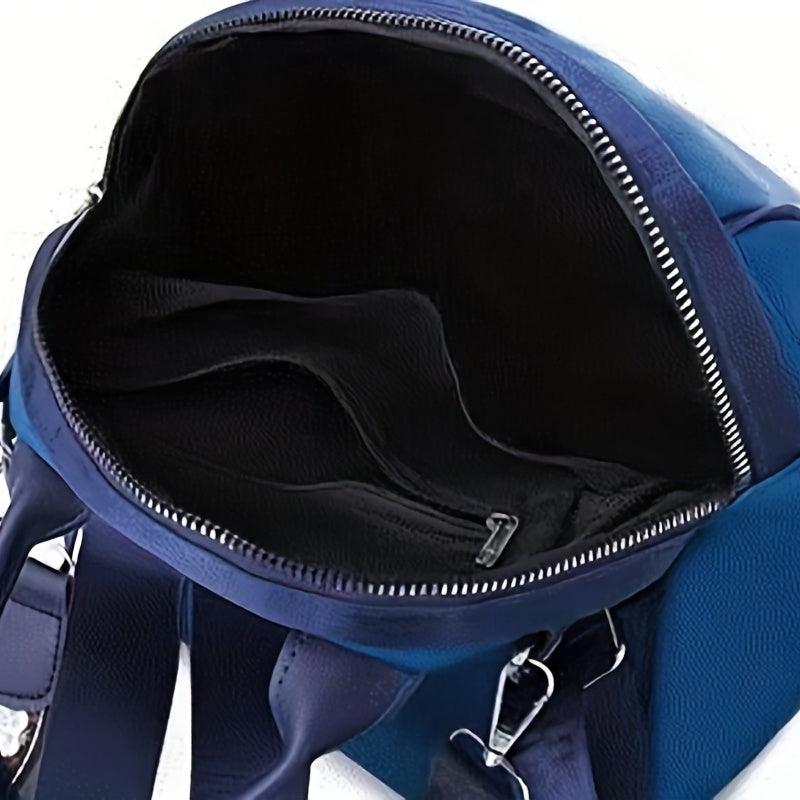Floral Embroidery Zipper Backpack with Letter Tape Strap