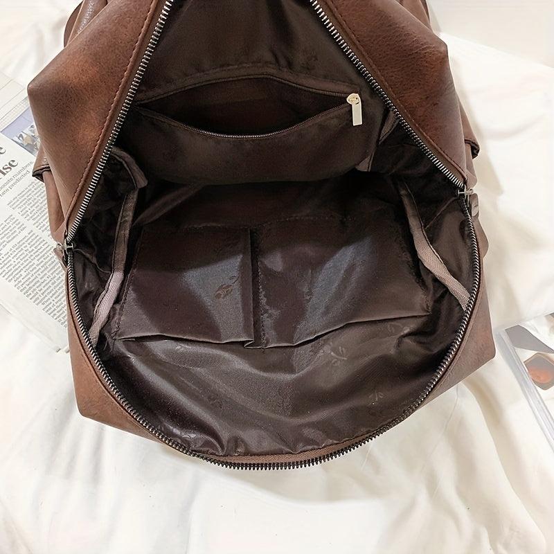 Retro Distressed Stylish Backpack PU Leather Large Capacity School Bag