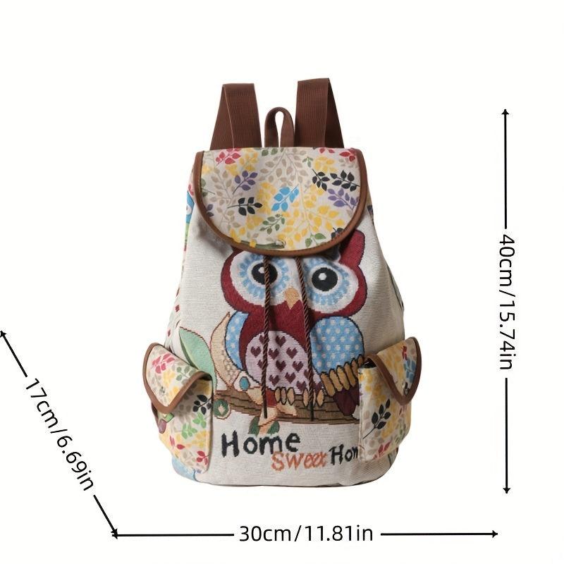 Cat Pattern Flap Backpack Animal Print Bookbag For Students