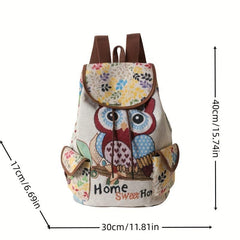 Cat Pattern Flap Backpack Animal Print Bookbag For Students