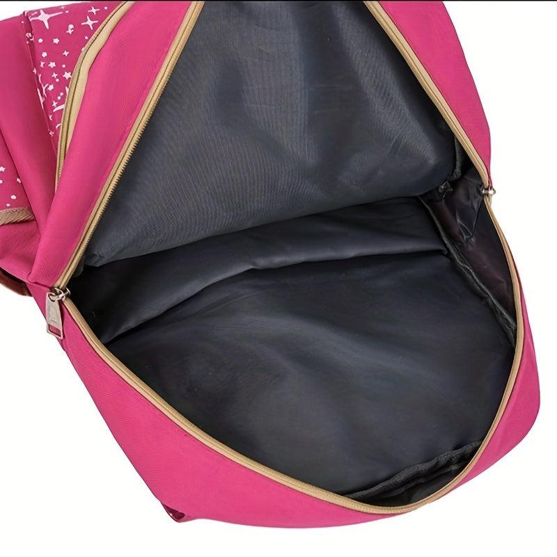 3-Pc Preppy Star Pattern Bag Set: Backpack, Crossbody Bag & Clutch Pouch