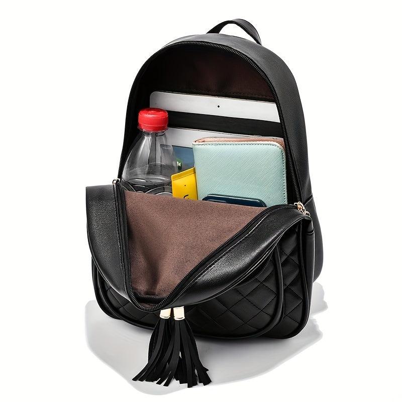 Quilted Backpack Purse PU Leather Preppy Daypack Classic College School Bag