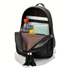 Quilted Backpack Purse PU Leather Preppy Daypack Classic College School Bag
