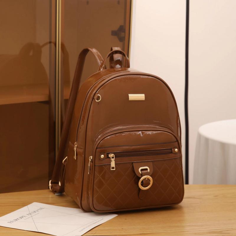 Quilted Glossy Large Capacity Backpack PU Leather Textured School Backpack