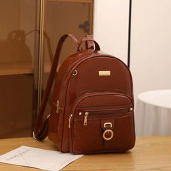 Quilted Glossy Large Capacity Backpack PU Leather Textured School Backpack