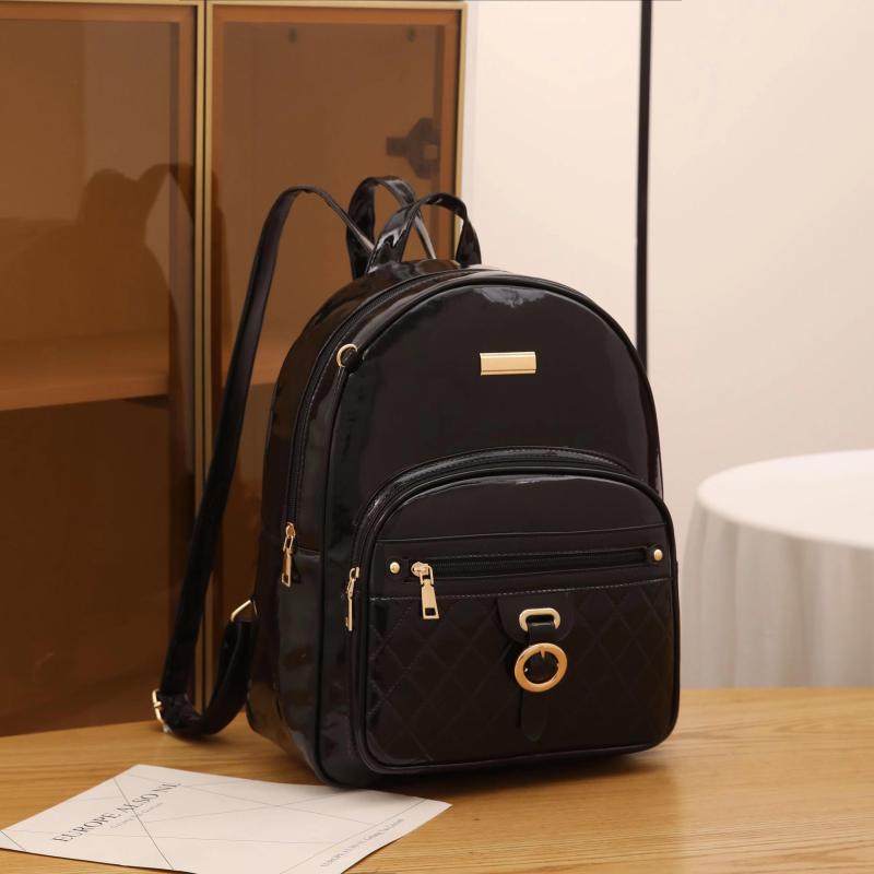 Quilted Glossy Large Capacity Backpack PU Leather Textured School Backpack