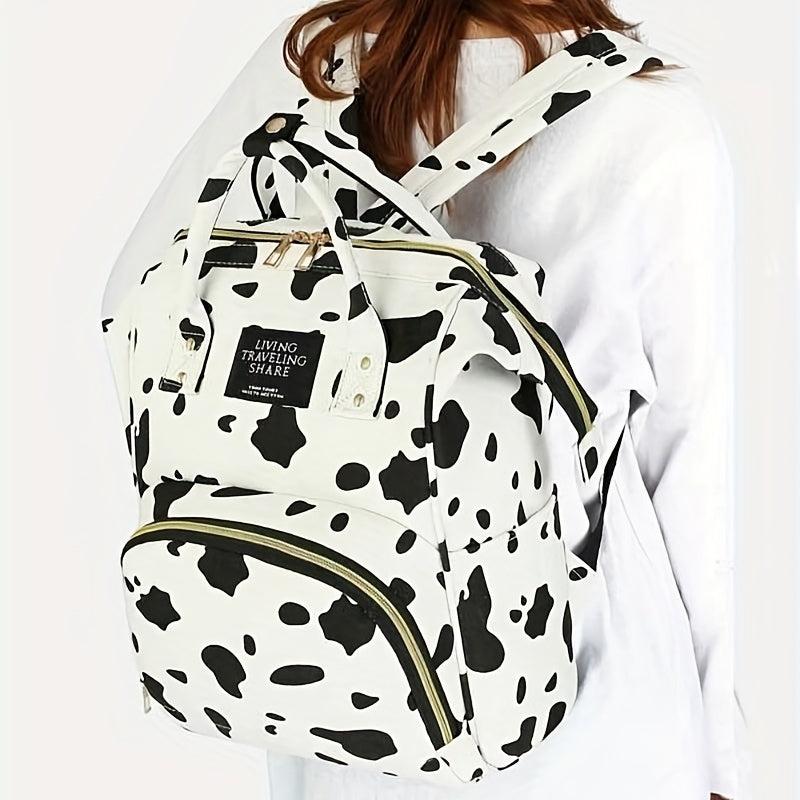 Stylish Cow Pattern Backpack Zipper Rucksack Travel Diaper Bag