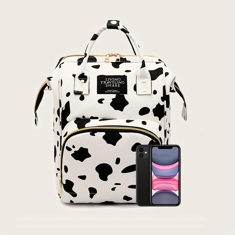 Stylish Cow Pattern Backpack Zipper Rucksack Travel Diaper Bag
