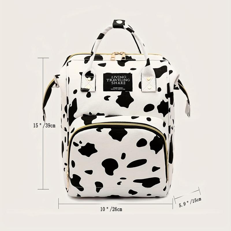 Stylish Cow Pattern Backpack Zipper Rucksack Travel Diaper Bag
