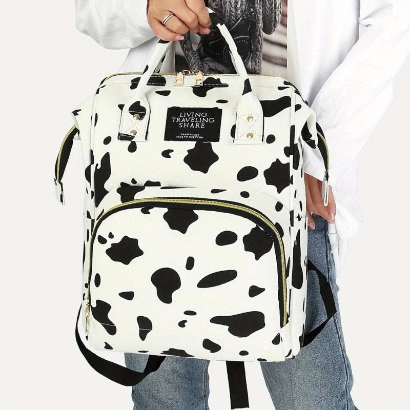 Stylish Cow Pattern Backpack Zipper Rucksack Travel Diaper Bag
