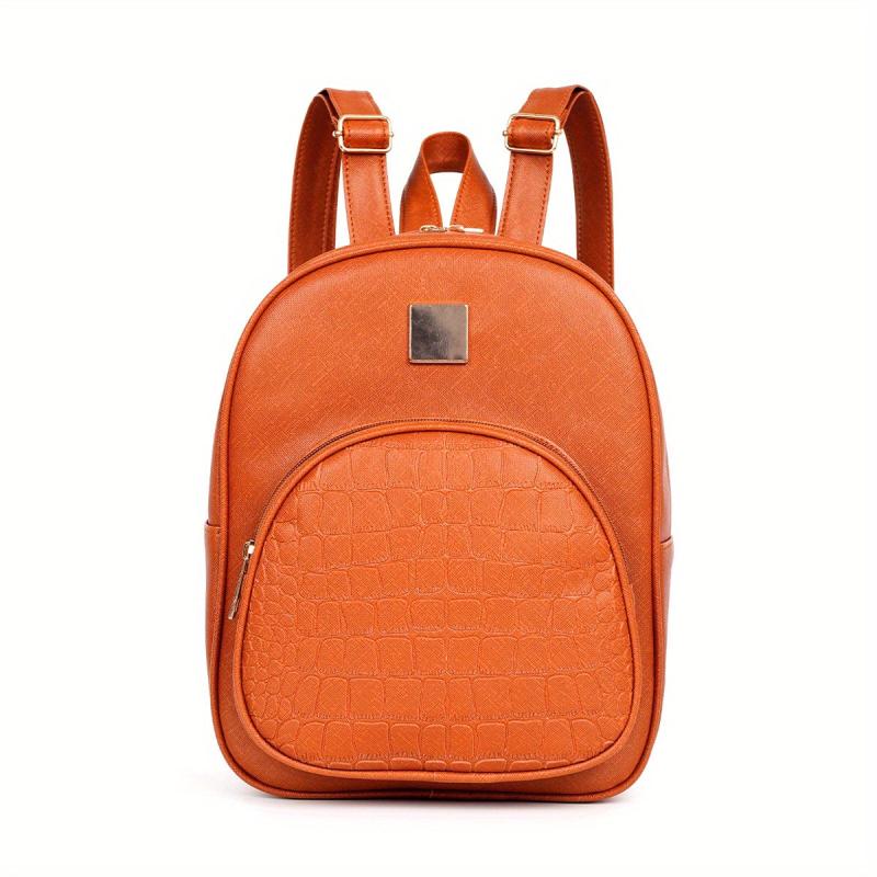 Crocodile Embossed Backpack Retro PU Leather Daypack Women's School Bag