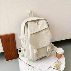 Nylon Flap Backpack Preppy Style School Bag Buckle Decor Travel Bookbag