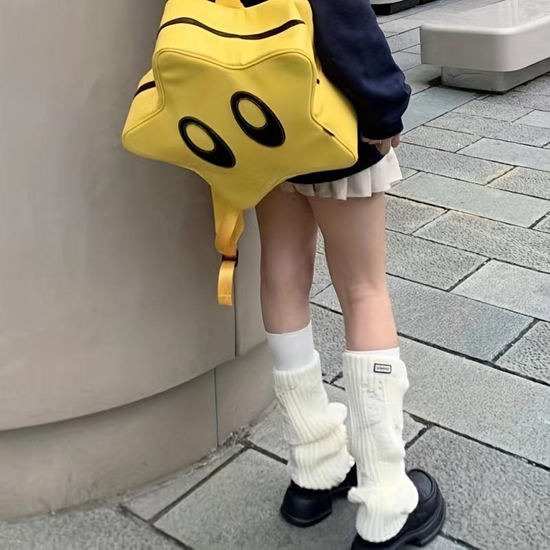 Y2K Big eyed Star Backpack Cartoon Faux Leather School Bag