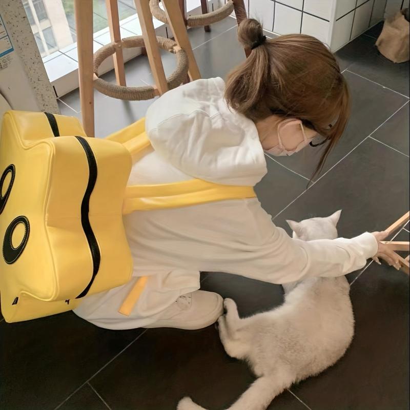 Y2K Big eyed Star Backpack Cartoon Faux Leather School Bag