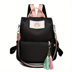 Colorblock Shoulder Bag with Letter Patch and Tassel Decor