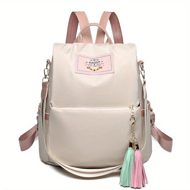 Colorblock Shoulder Bag with Letter Patch and Tassel Decor
