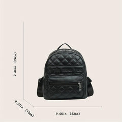 Embroidered Zipper Backpack Solid Quilted Detail Rucksack