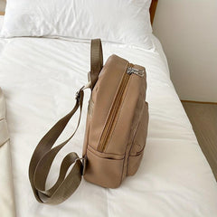 Embroidered Zipper Backpack Solid Quilted Detail Rucksack