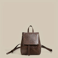 Small Drawstring Flap Backpack PU Leather Textured School Backpack