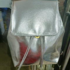 Small Drawstring Flap Backpack PU Leather Textured School Backpack