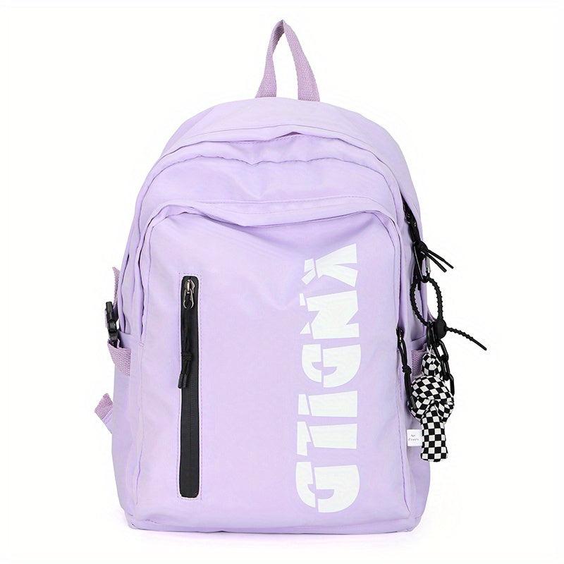 Large Capacity Solid Nylon Backpack with Pendant