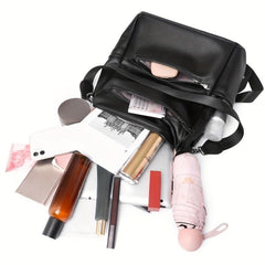 Large Capacity PU Leather School Backpack Casual Travel Bag
