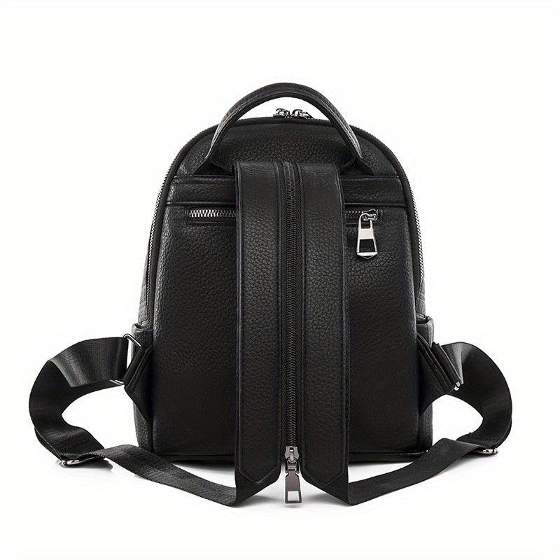 Mini Stripes Embossed Backpack Faux Leather Solid Rucksack For Travel Work
