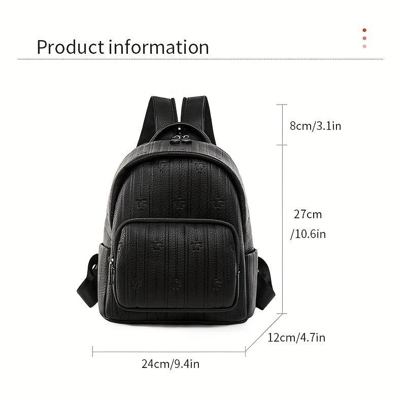 Mini Stripes Embossed Backpack Faux Leather Solid Rucksack For Travel Work