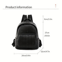 Mini Stripes Embossed Backpack Faux Leather Solid Rucksack For Travel Work