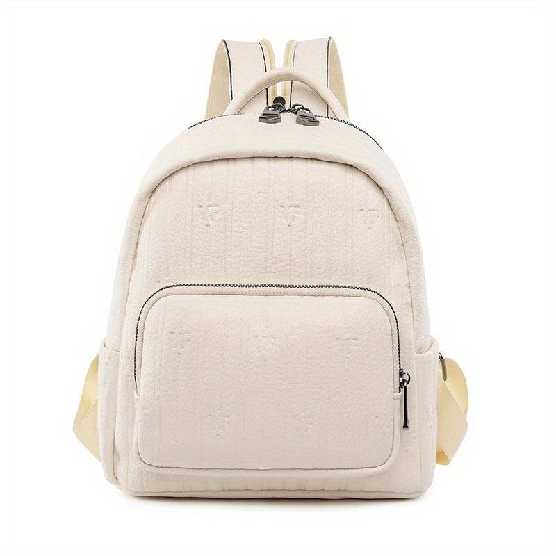 Mini Stripes Embossed Backpack Faux Leather Solid Rucksack For Travel Work