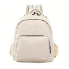 Mini Stripes Embossed Backpack Faux Leather Solid Rucksack For Travel Work