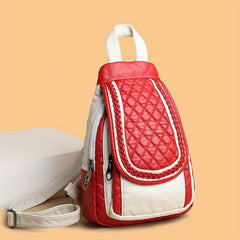 Quilted Large Capacity Backpack Soft PU Leather Lightweight School Bag
