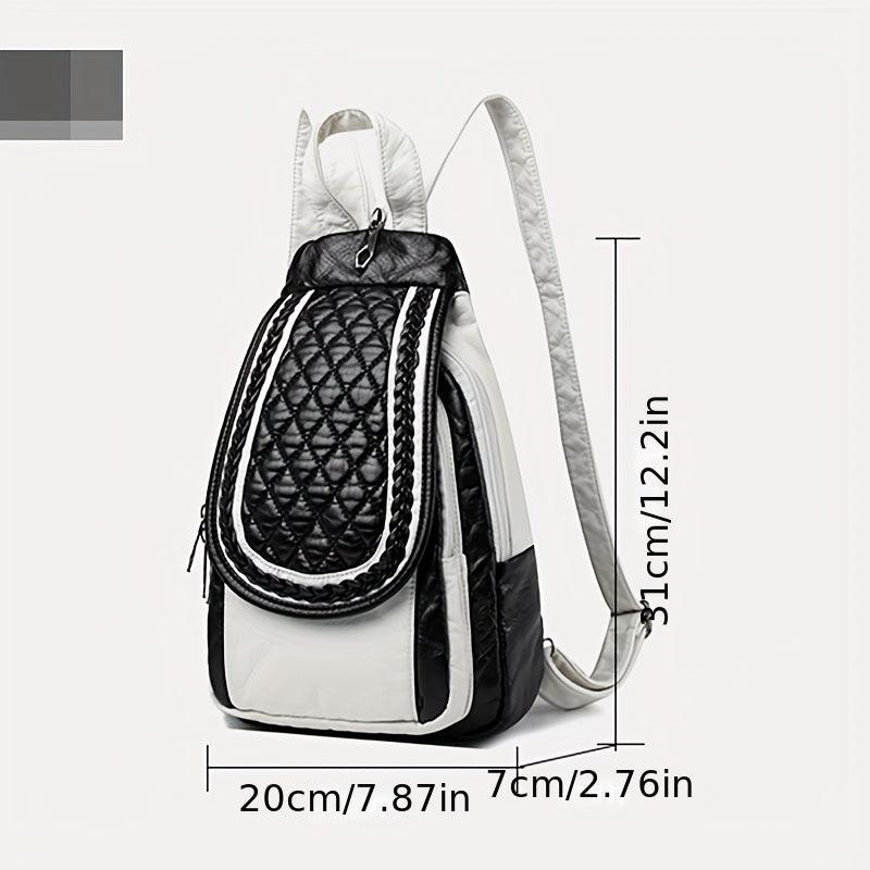 Quilted Large Capacity Backpack Soft PU Leather Lightweight School Bag