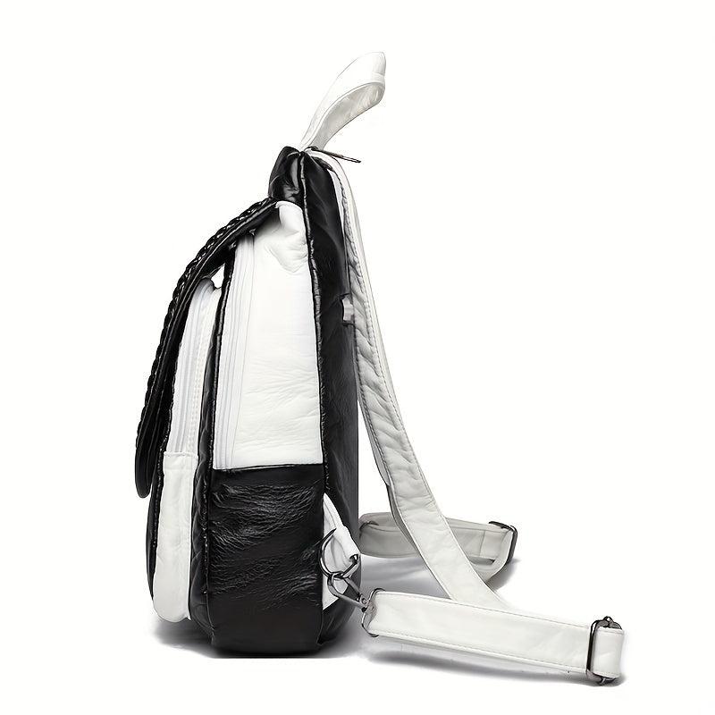 Quilted Large Capacity Backpack Soft PU Leather Lightweight School Bag