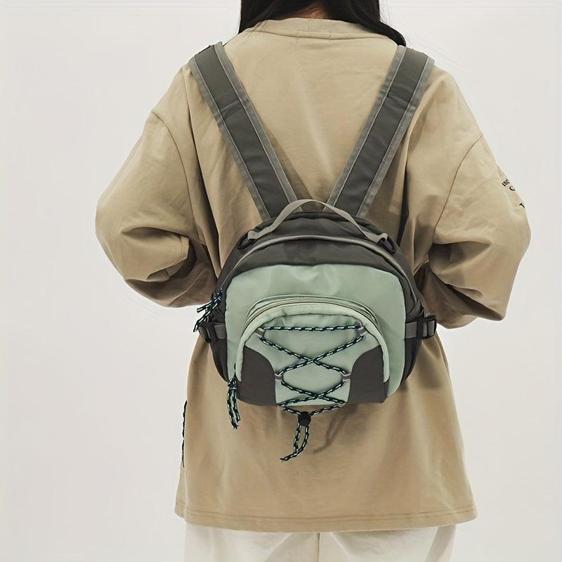 Small Contrast Backpack Drawstring Detail School Bag