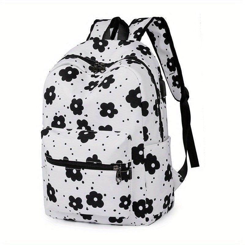Cartoon Print Backpack Zipper Rucksack School Bag